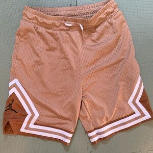 Jordan Tan Mesh Basketball Shorts with White Chevron Trim